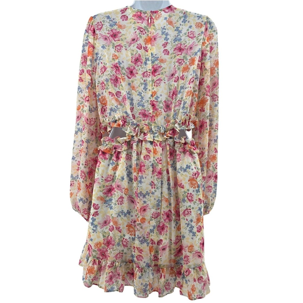Privy Floral Mini Dress Multi Color Cutout V-Neck Cottagecore Fairycore Boho M - Picture 3 of 12